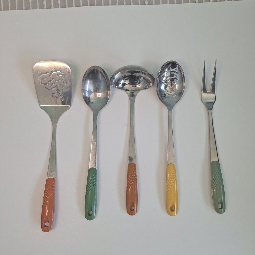 Fiesta Dancing Lady Serving Utensils Set Of 5 Stainless Steel W/ Bright Handles